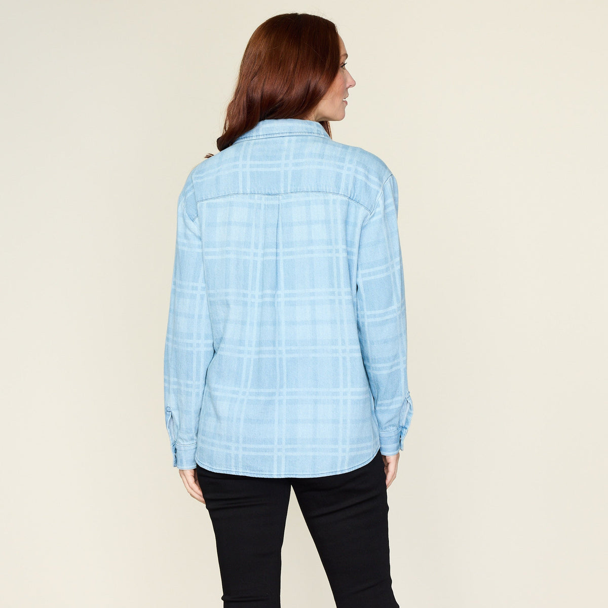Plaid Print Snap Front Denim Shirt Jacket