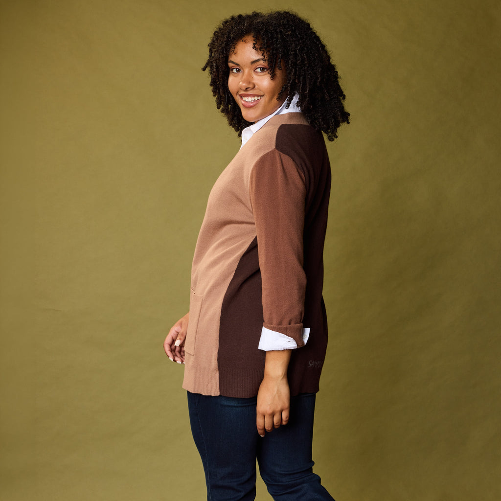 Color Block Open Front Cardigan