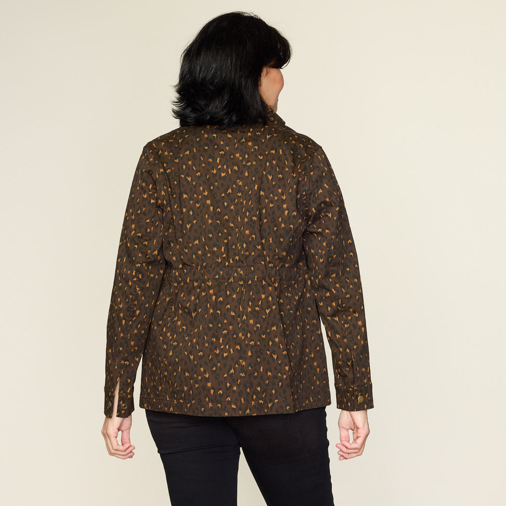 Shaved Chocolate Animal Print Stretch Twill Anorak Jacket