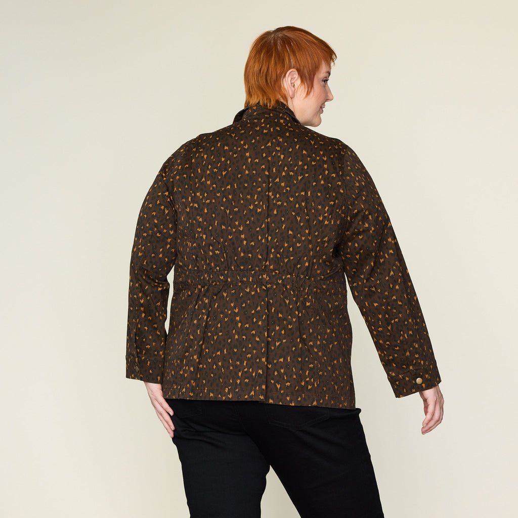 Shaved Chocolate Animal Print Stretch Twill Anorak Jacket