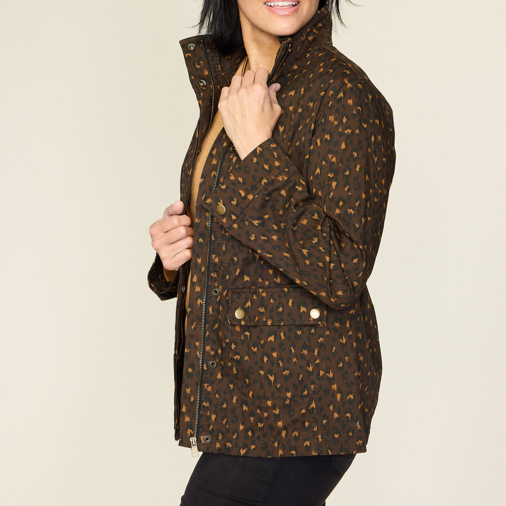 Shaved Chocolate Animal Print Stretch Twill Anorak Jacket