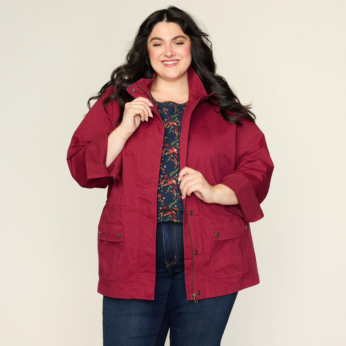 Tibetan Red Stretch Twill Anorak Jacket
