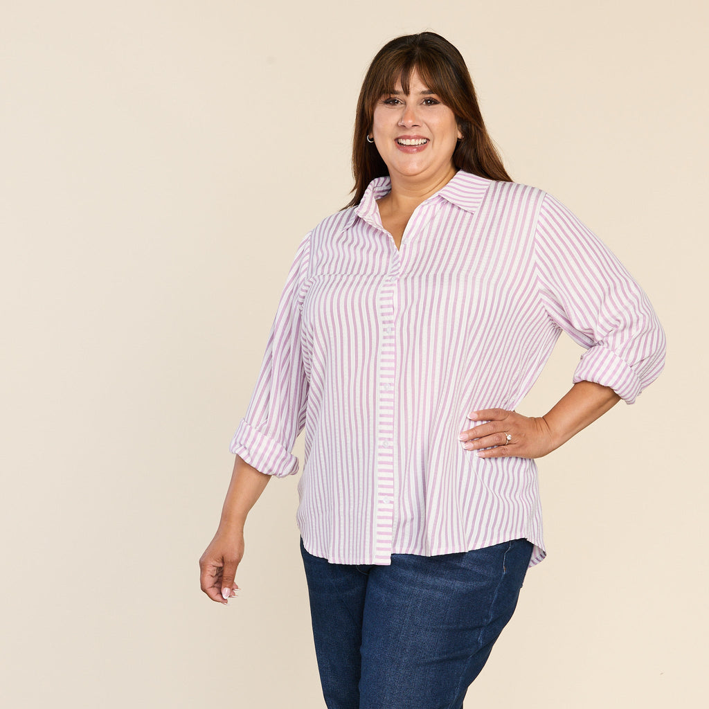 Textured Stripe Button Front Shirt