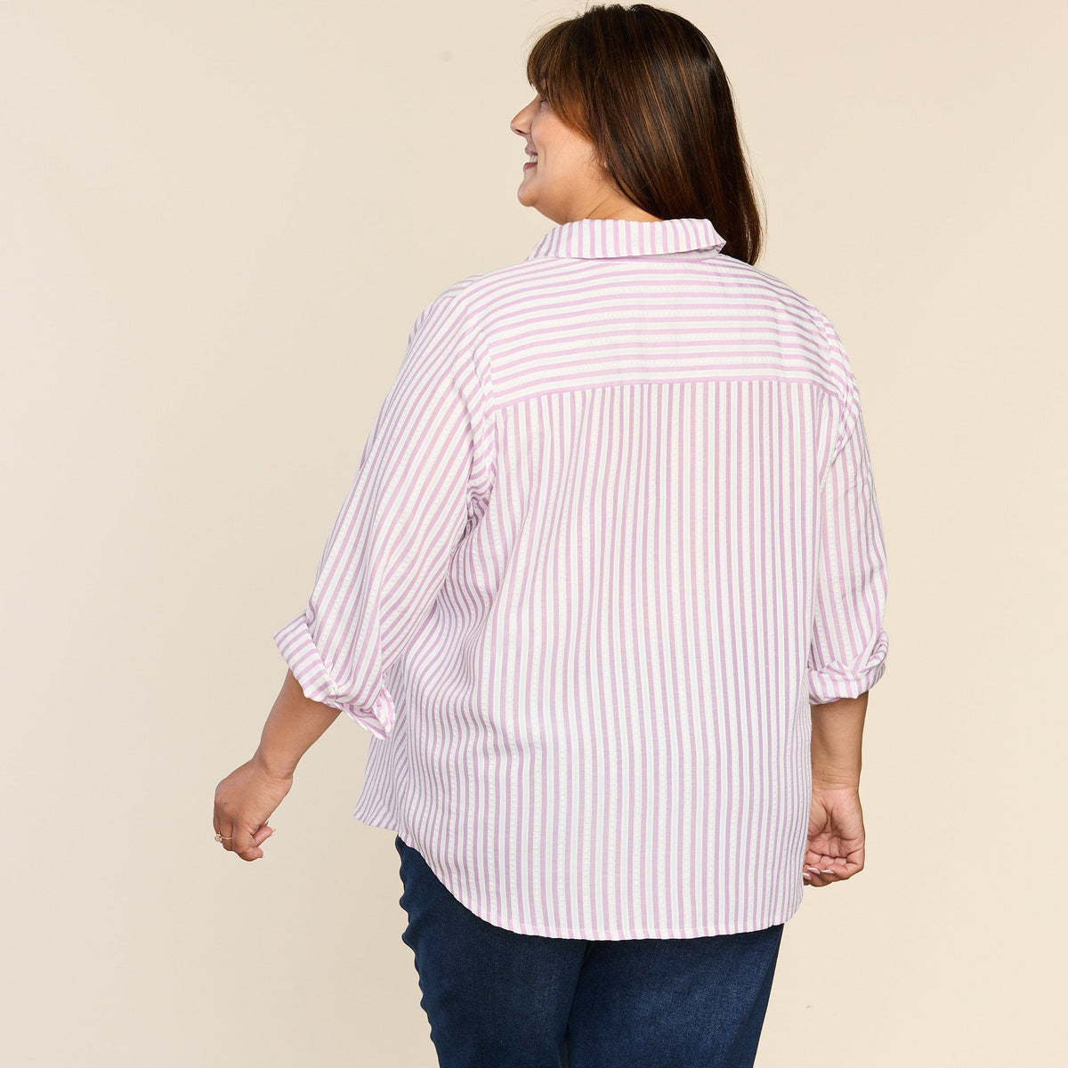Textured Stripe Button Front Shirt