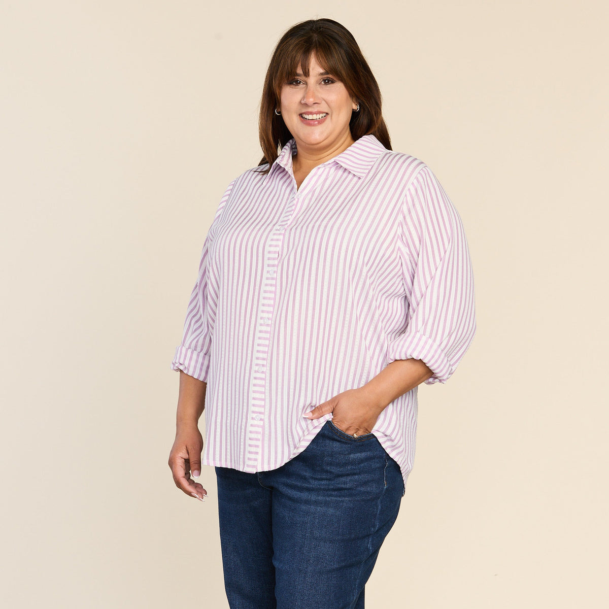 Textured Stripe Button Front Shirt
