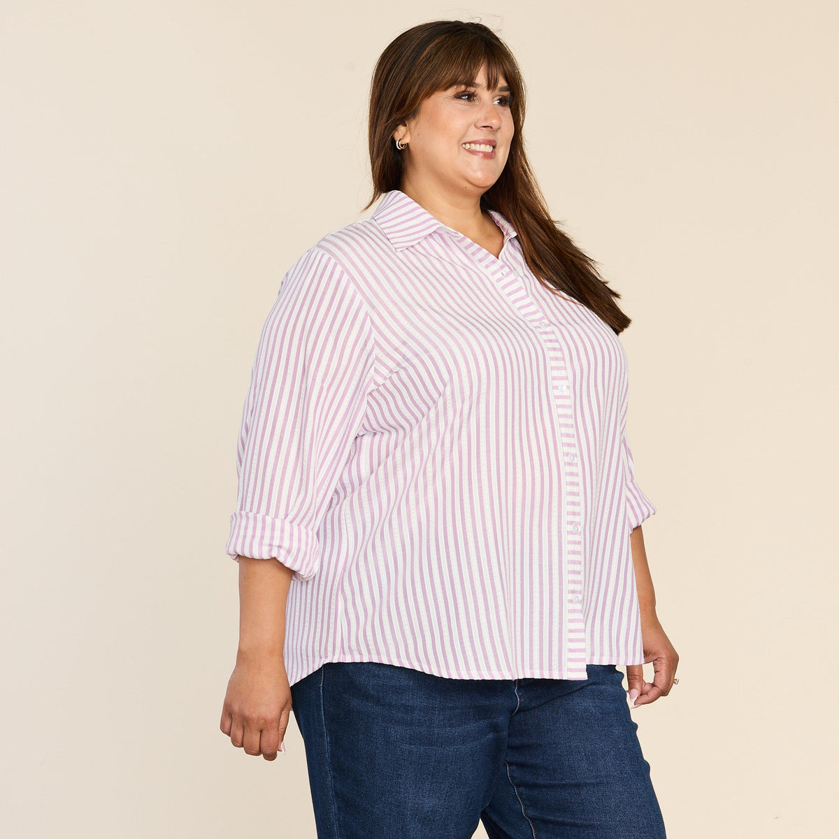 Textured Stripe Button Front Shirt