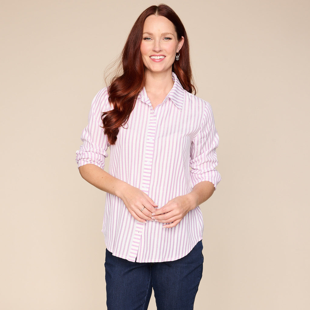 Textured Stripe Button Front Shirt