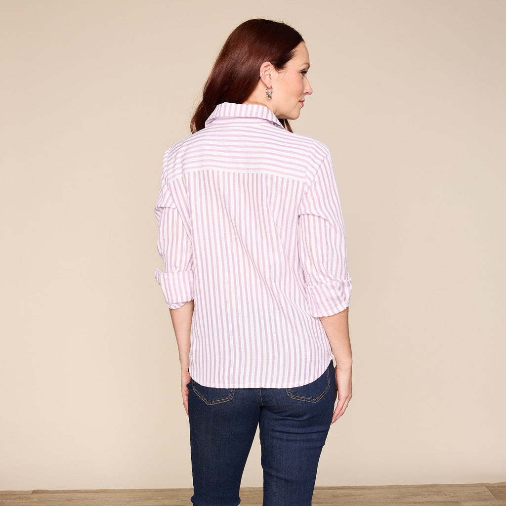 Textured Stripe Button Front Shirt