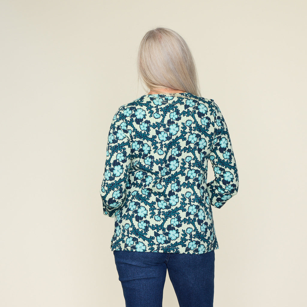 Floral Print Seersucker Henley Tee