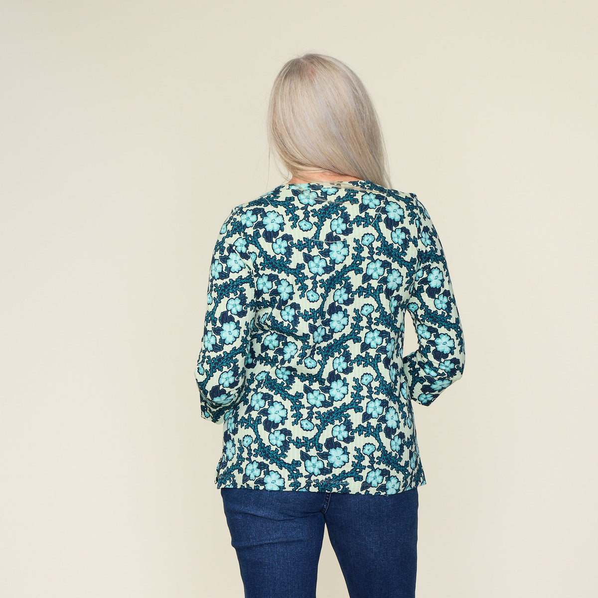 Floral Print Seersucker Henley Tee