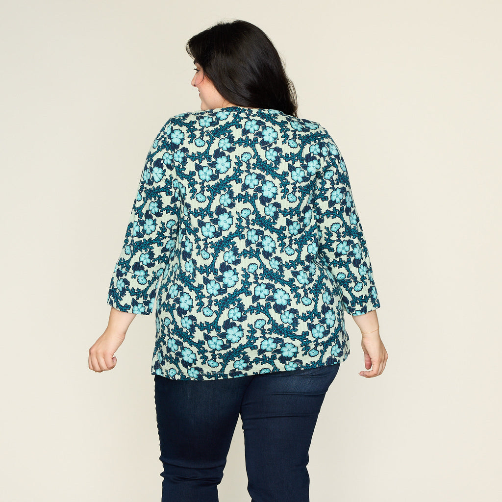 Floral Print Seersucker Henley Tee