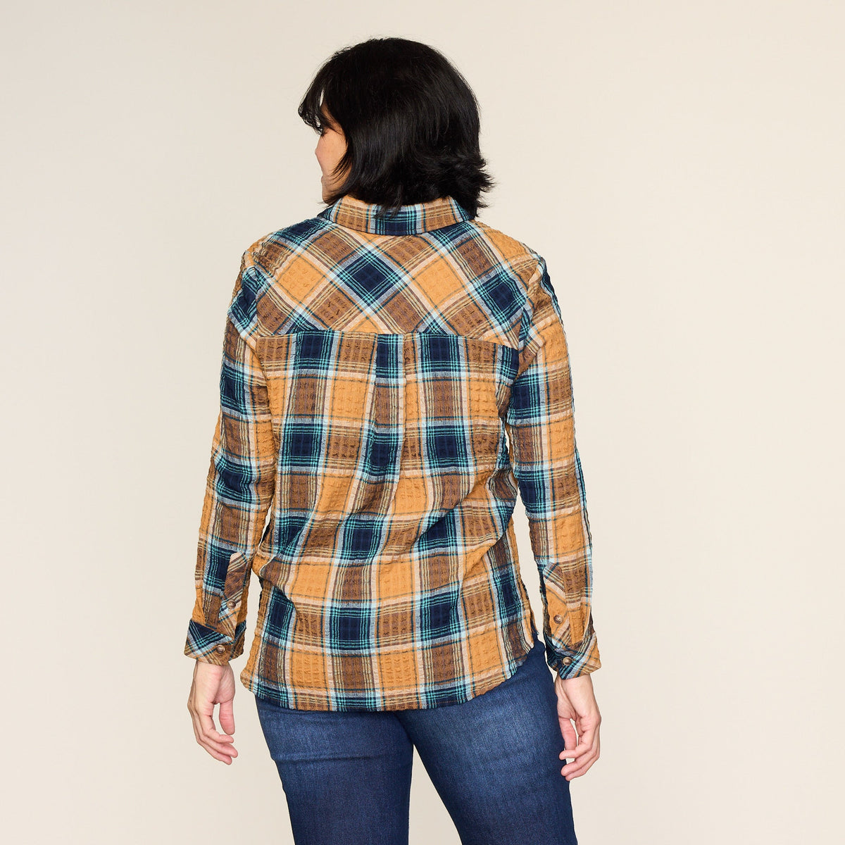 Brown Sugar Crinkle Plaid Button Front Shirt