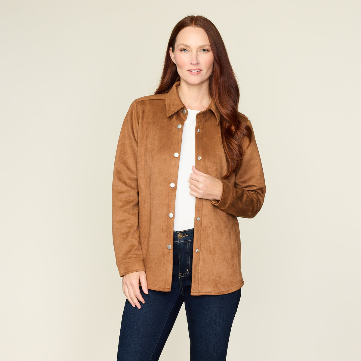 Faux Suede Snap Front Shacket