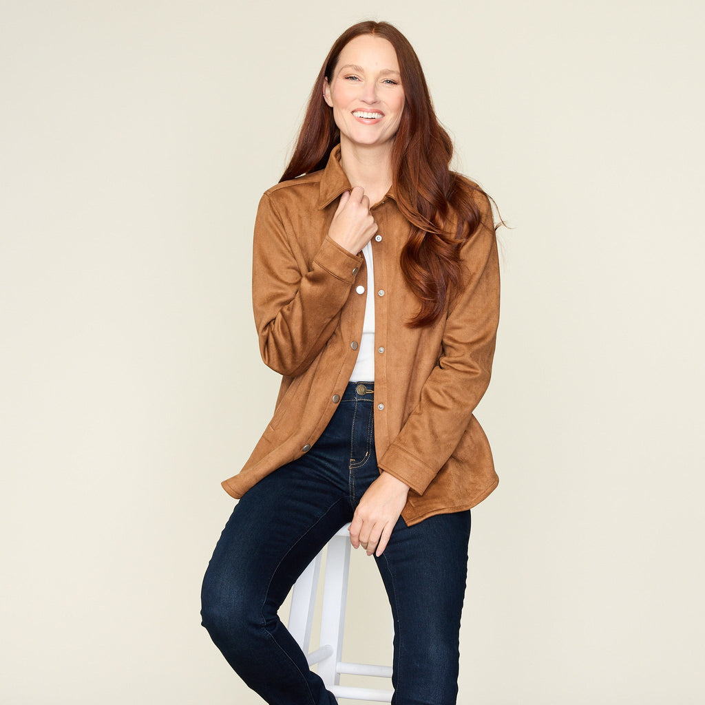 Faux Suede Snap Front Shacket