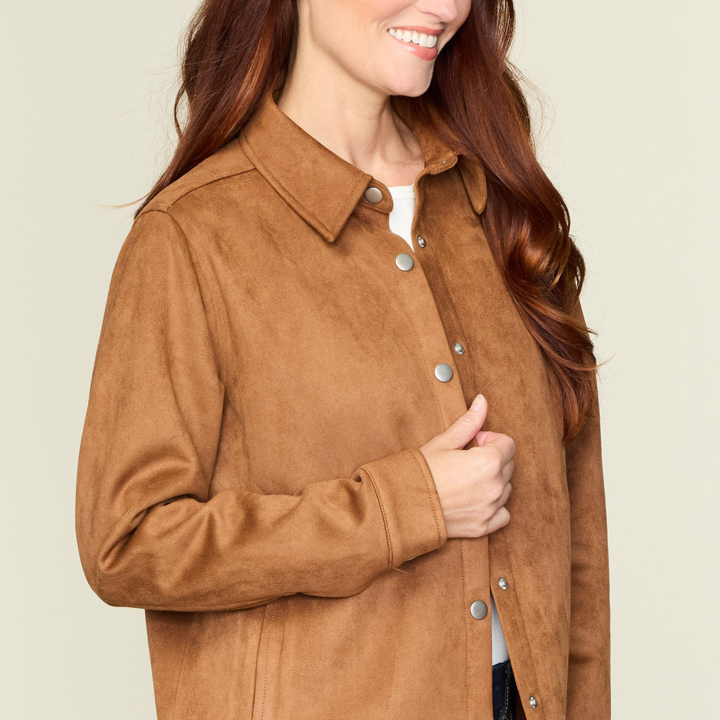 Faux Suede Snap Front Shacket
