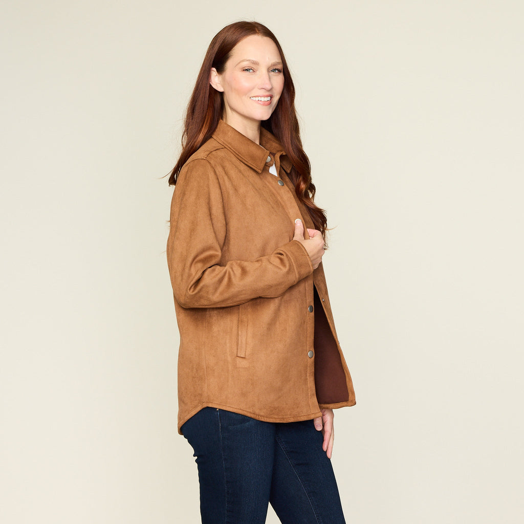 Faux Suede Snap Front Shacket
