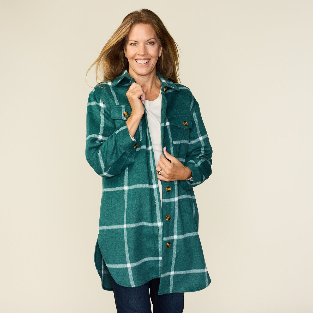 Windowpane Plaid Longline Shacket