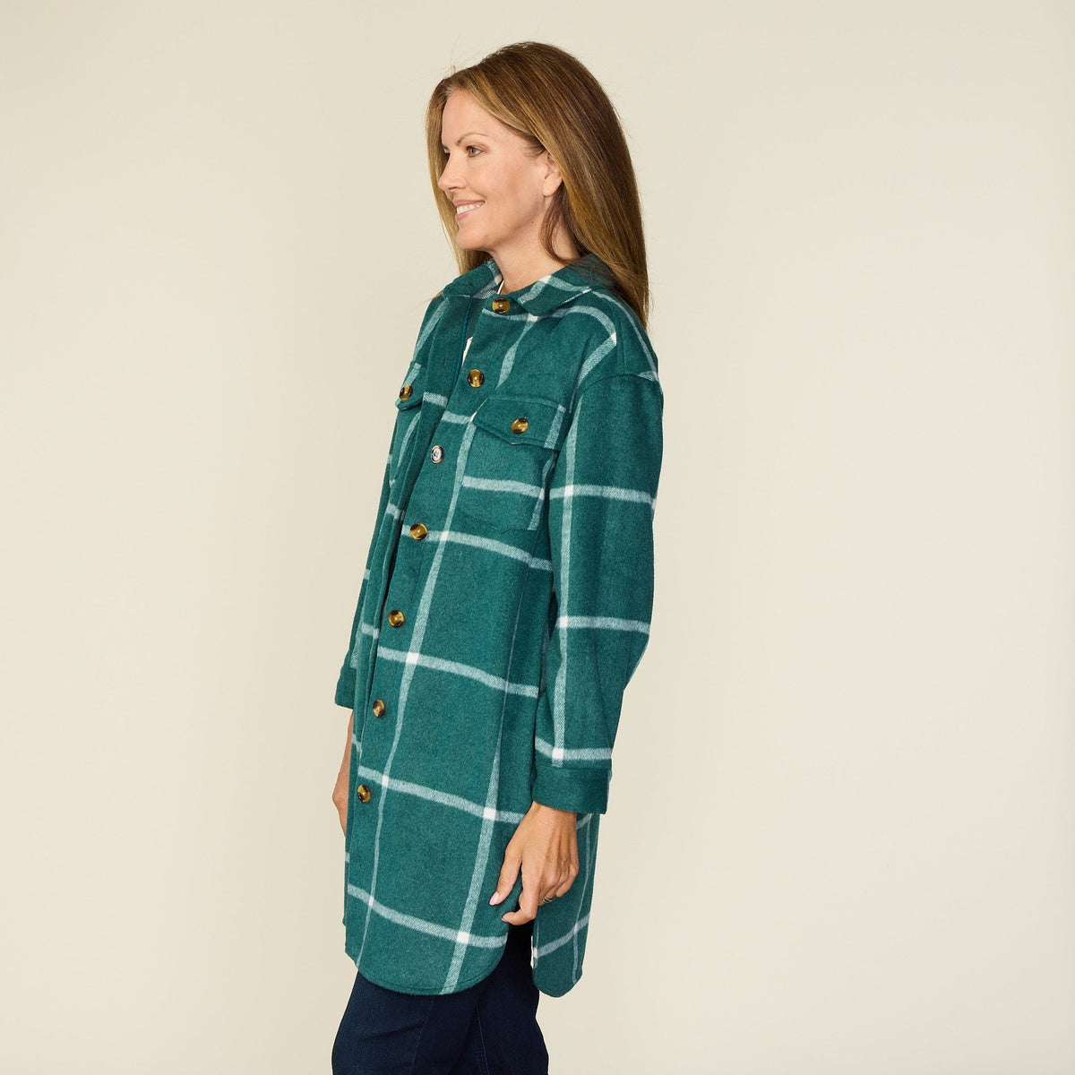 Windowpane Plaid Longline Shacket
