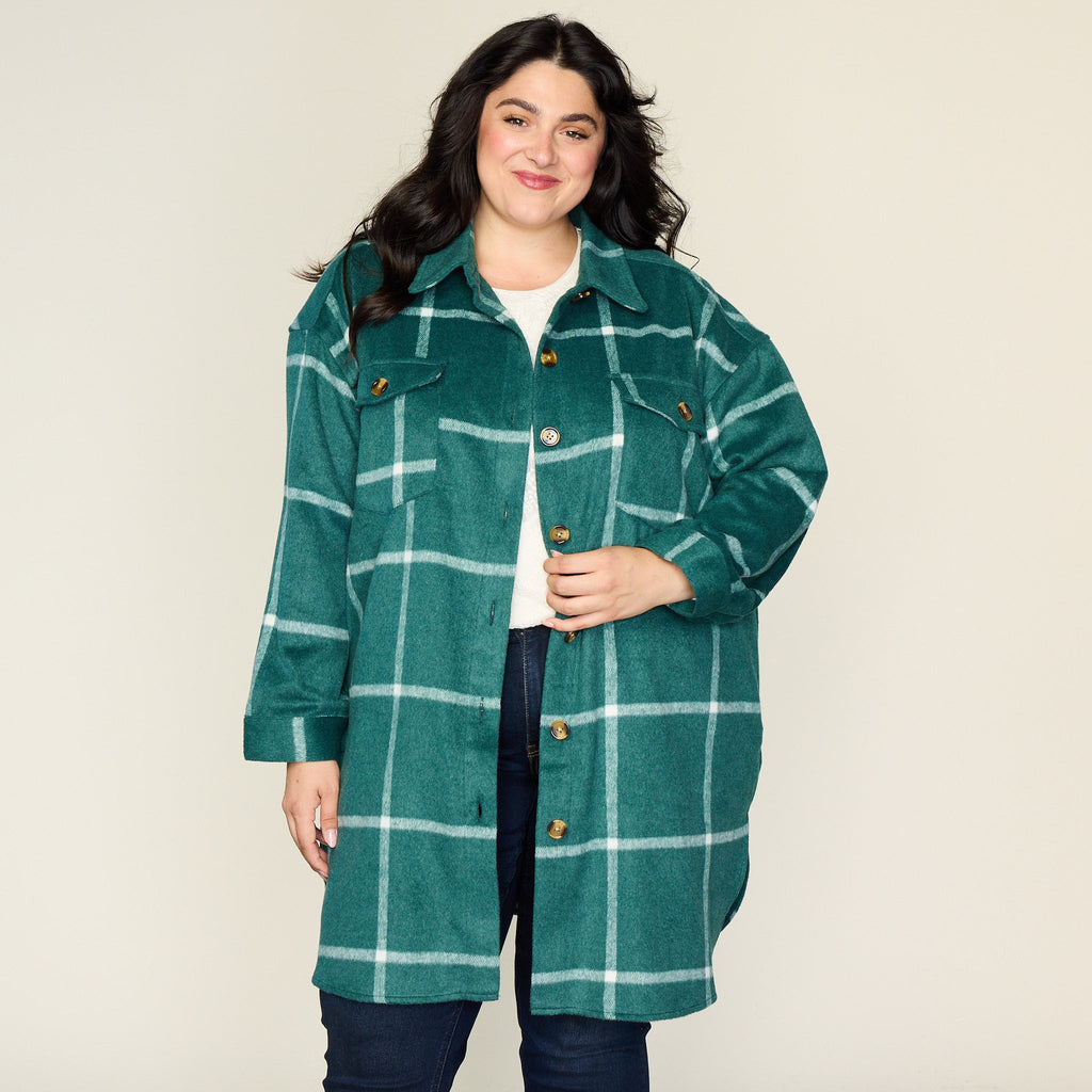 Windowpane Plaid Longline Shacket
