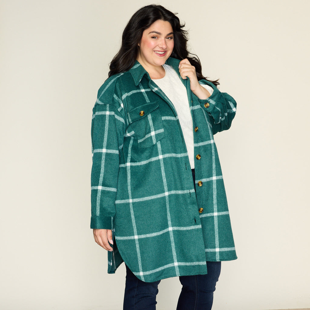 Windowpane Plaid Longline Shacket