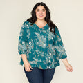 Clip Dot Paisley Print Ruffle Hem Blouse