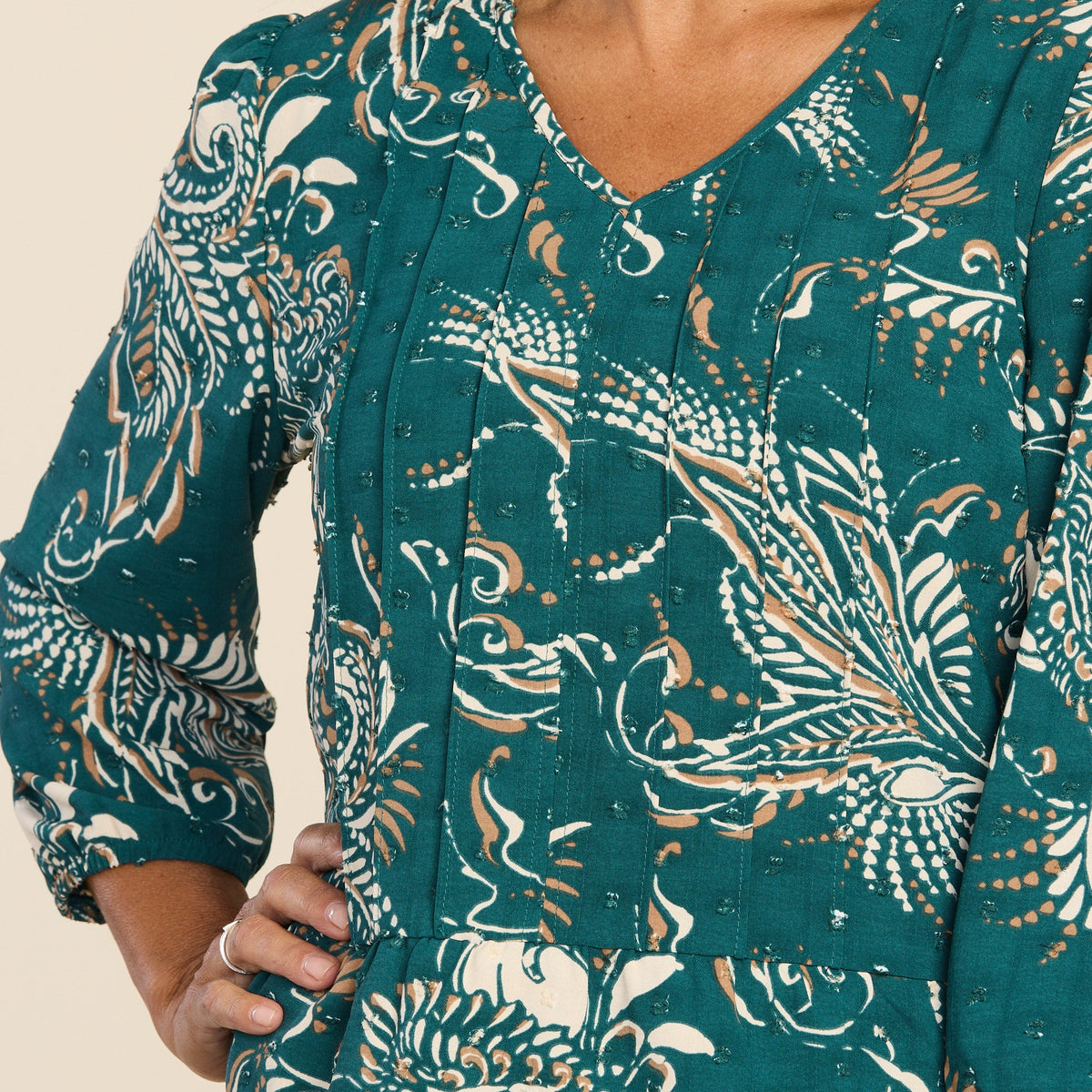 Clip Dot Paisley Print Ruffle Hem Blouse