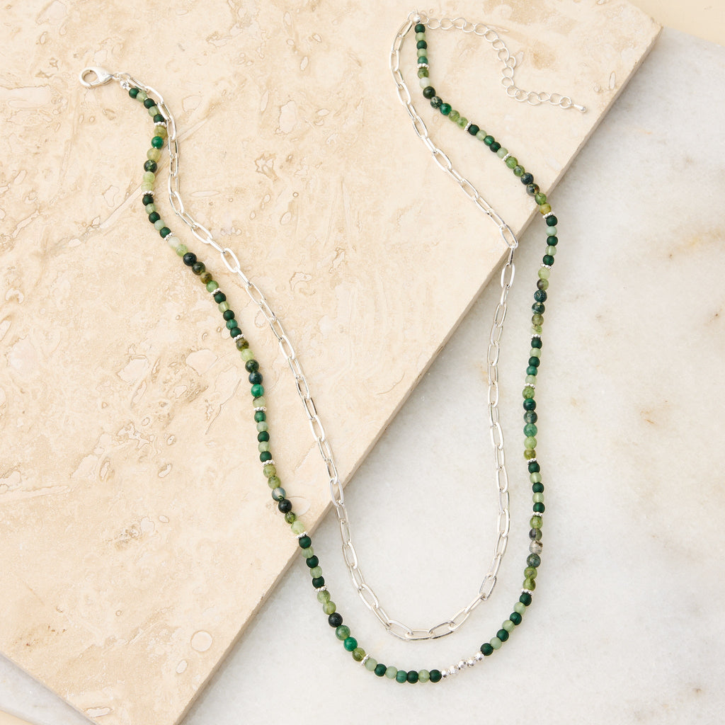 Multi Green Beaded Necklace