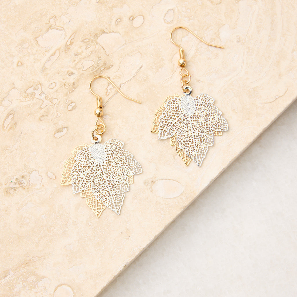 Double Metal Leaf Fishhook Earrings
