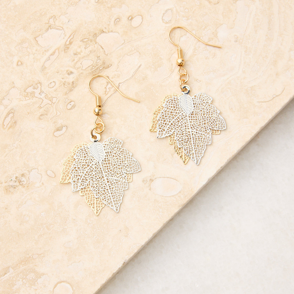 Double Metal Leaf Fishhook Earrings