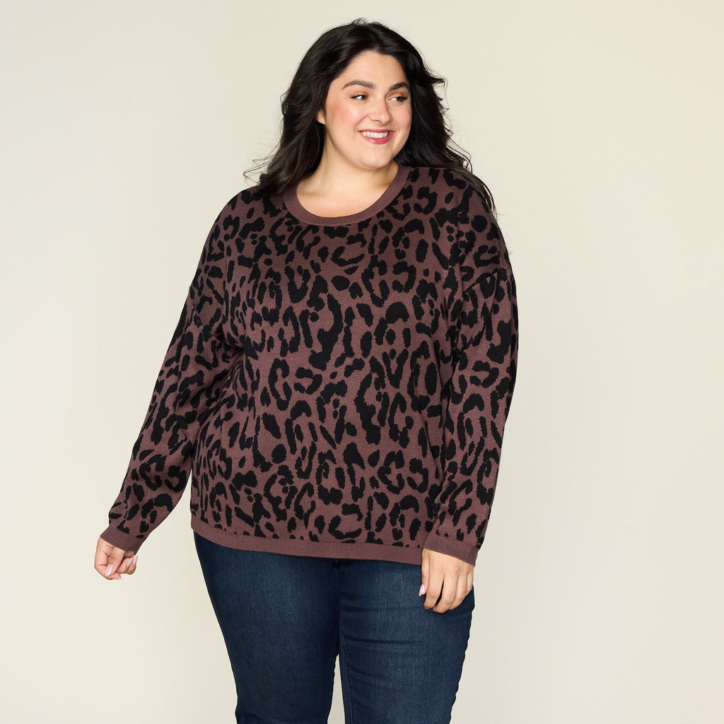 Leopard Double Knit Long Sleeve Sweater