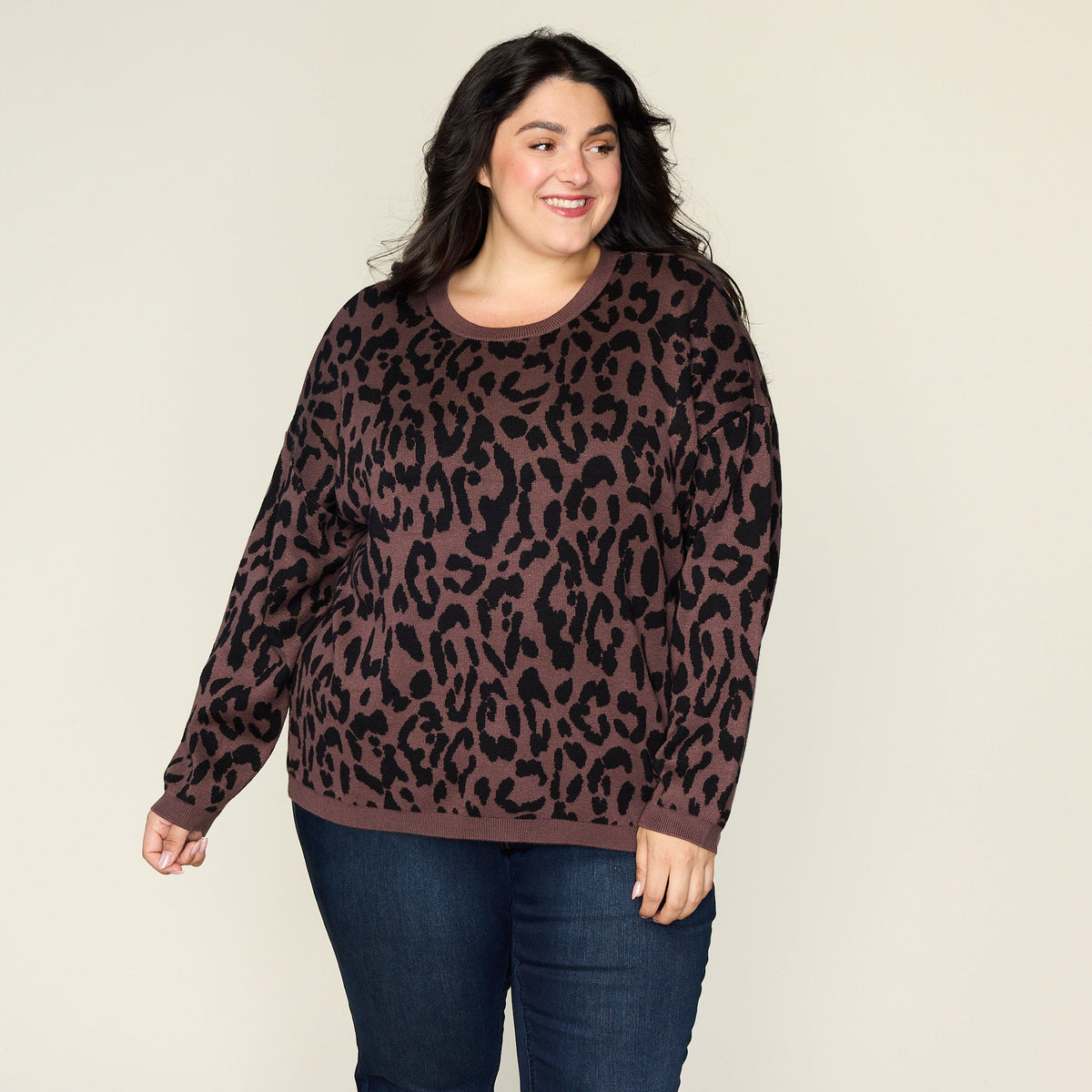 Leopard Double Knit Long Sleeve Sweater