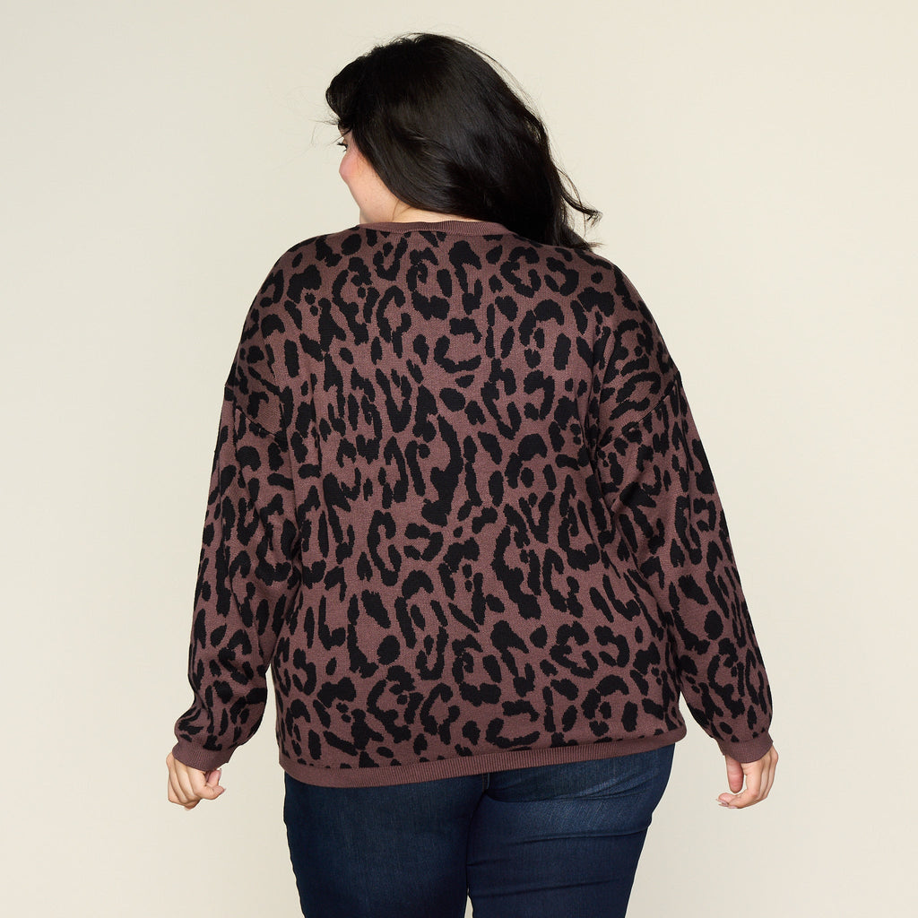 Leopard Double Knit Long Sleeve Sweater
