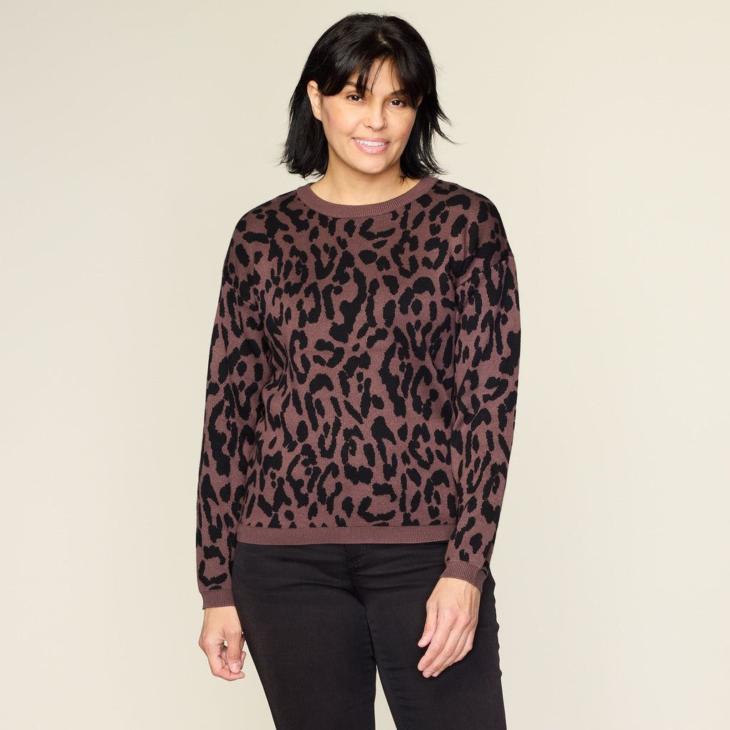 Leopard Double Knit Long Sleeve Sweater