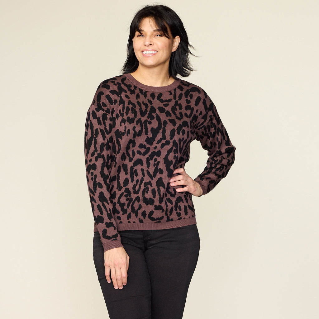 Leopard Double Knit Long Sleeve Sweater