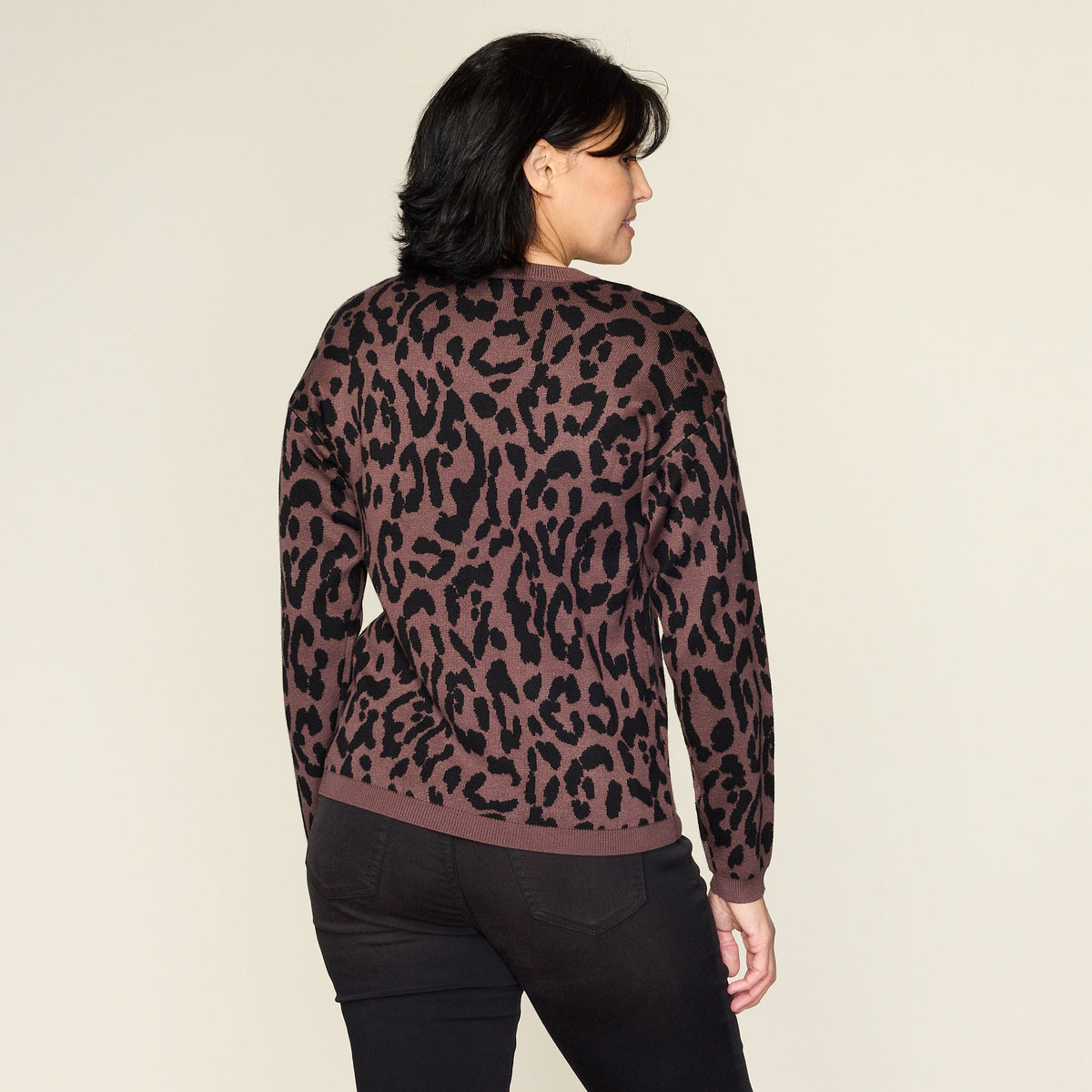 Leopard Double Knit Long Sleeve Sweater