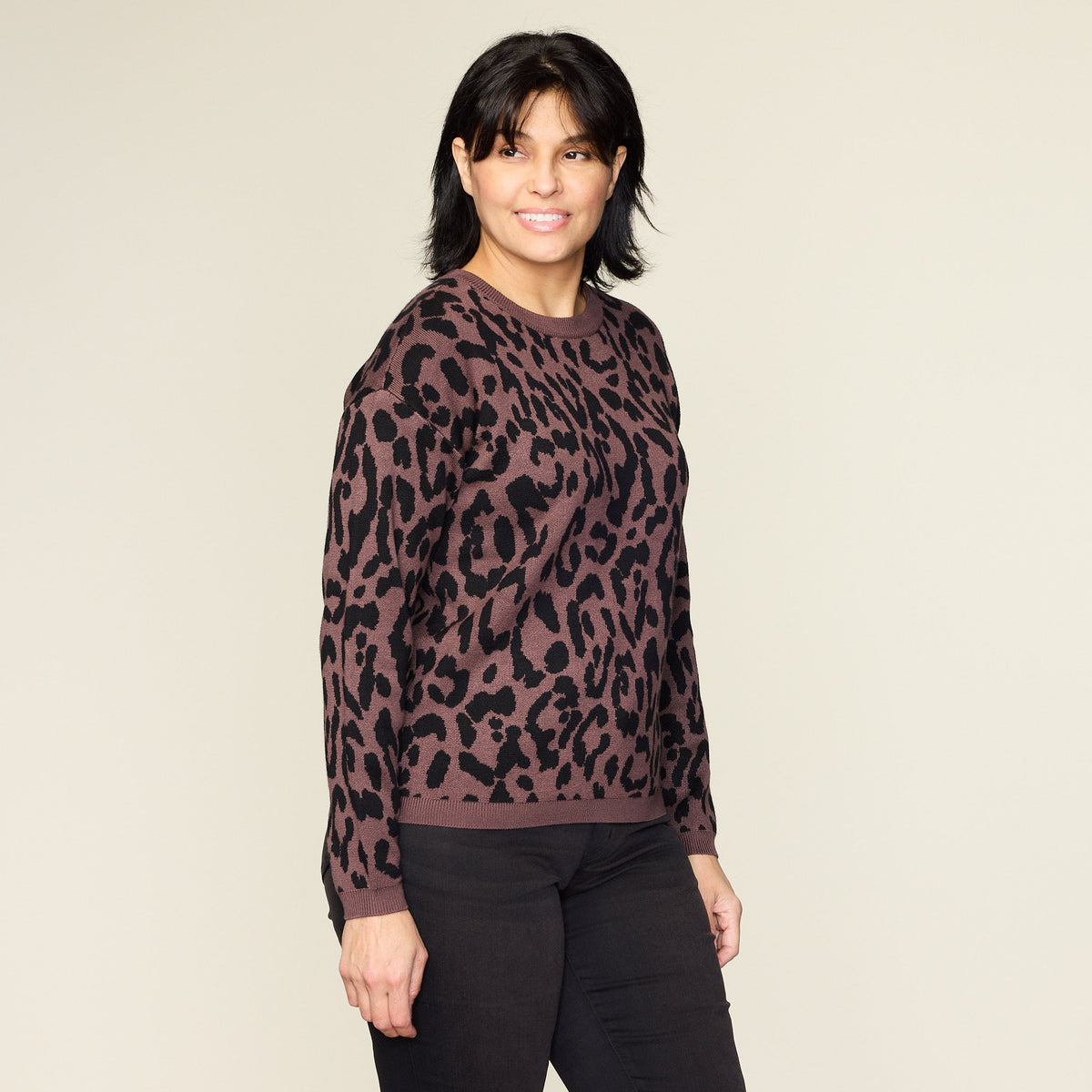 Leopard Double Knit Long Sleeve Sweater