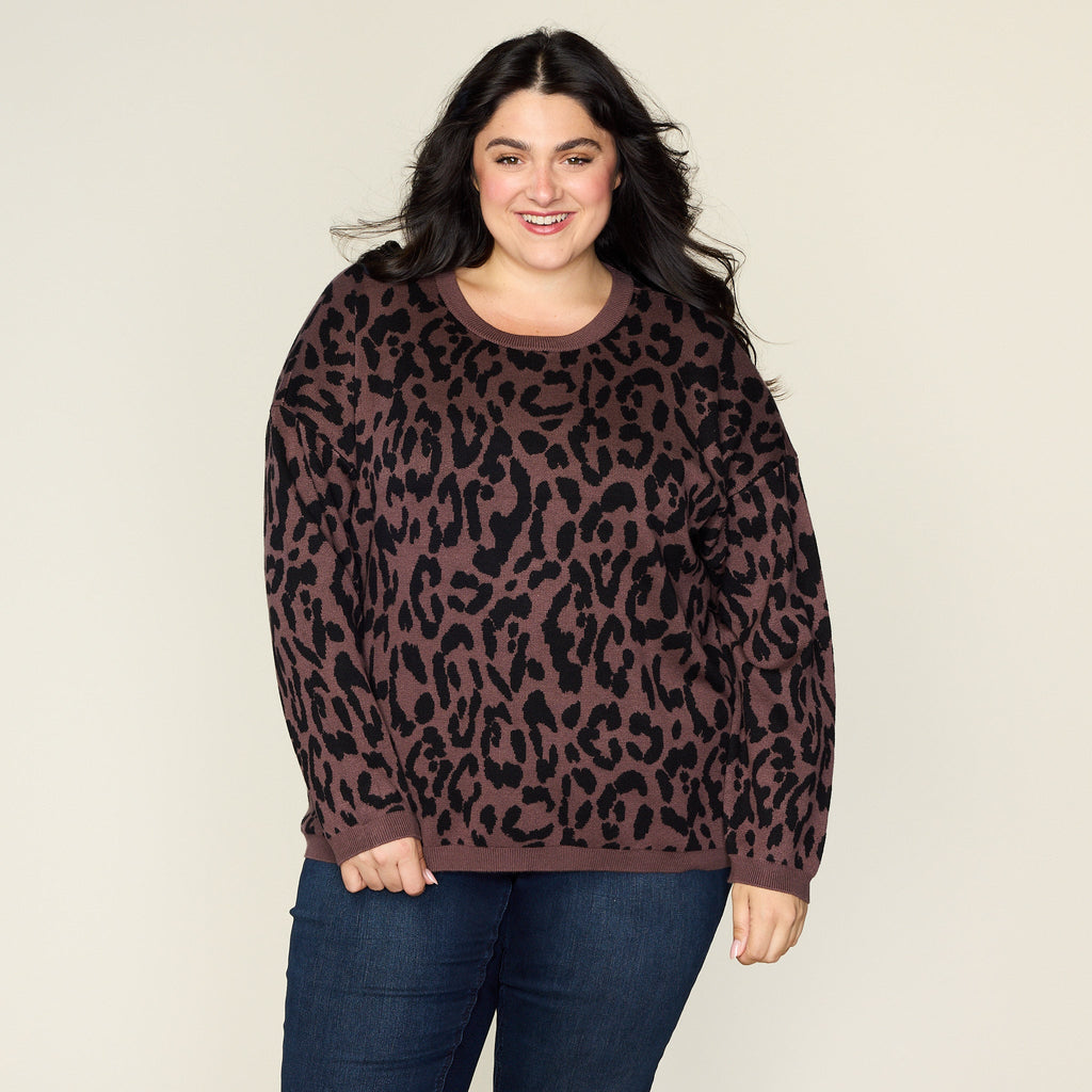 Leopard Double Knit Long Sleeve Sweater