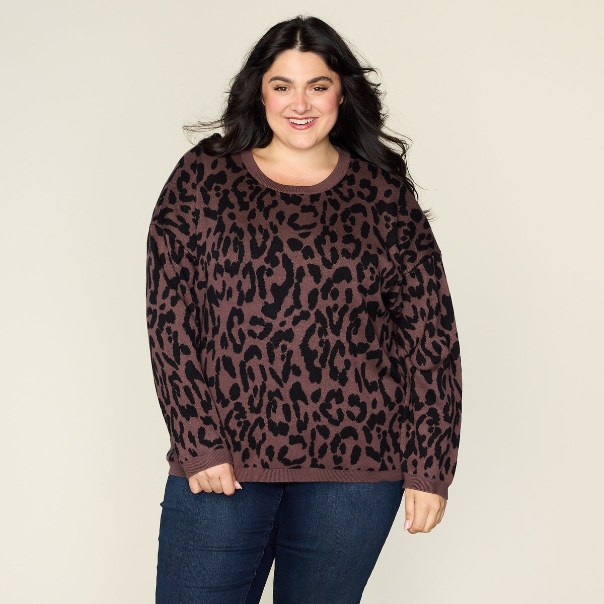 Leopard Double Knit Long Sleeve Sweater