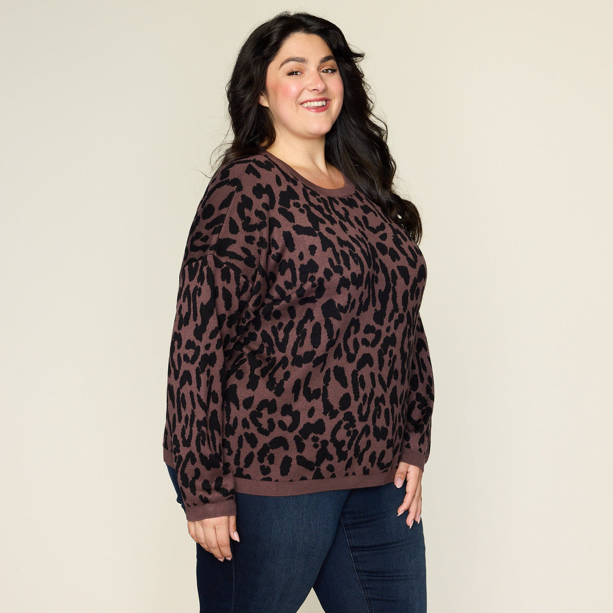Leopard Double Knit Long Sleeve Sweater