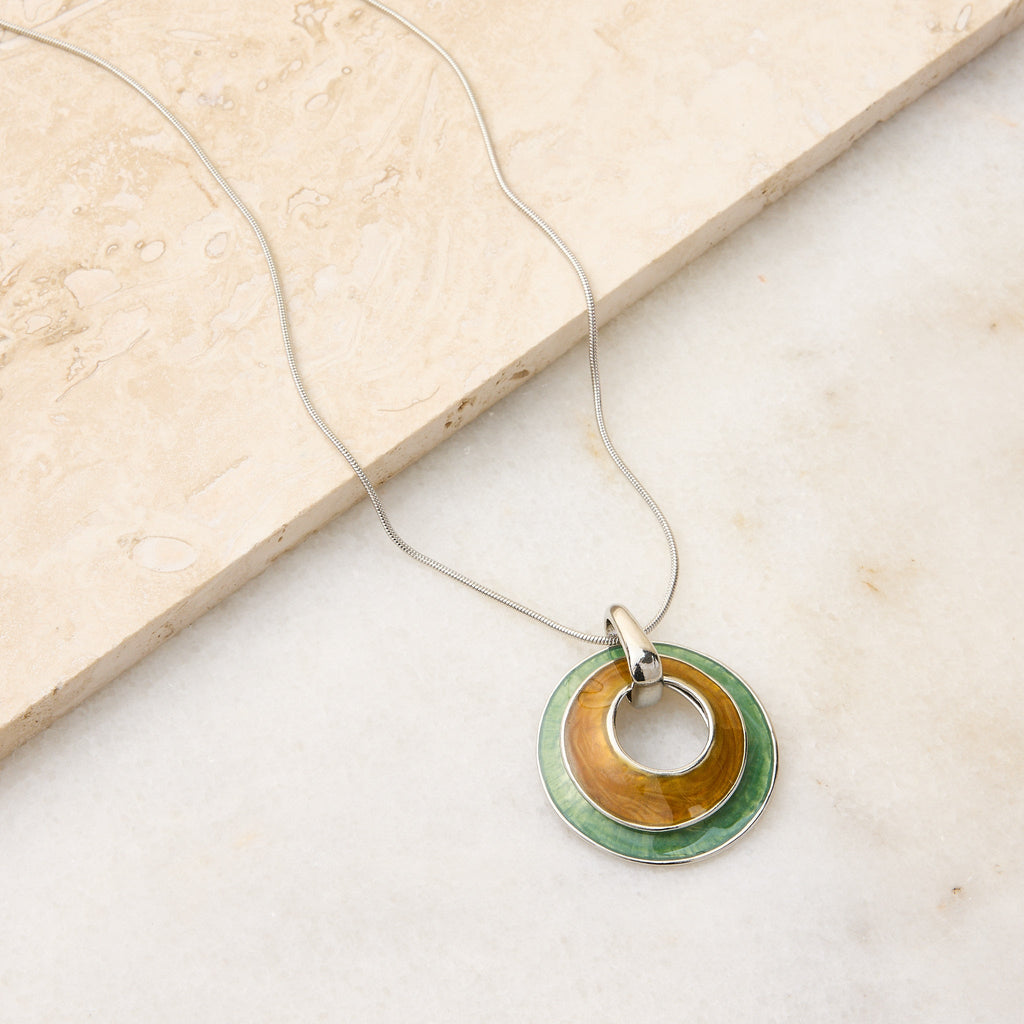 Double Circle Multi Color Pendant Necklace