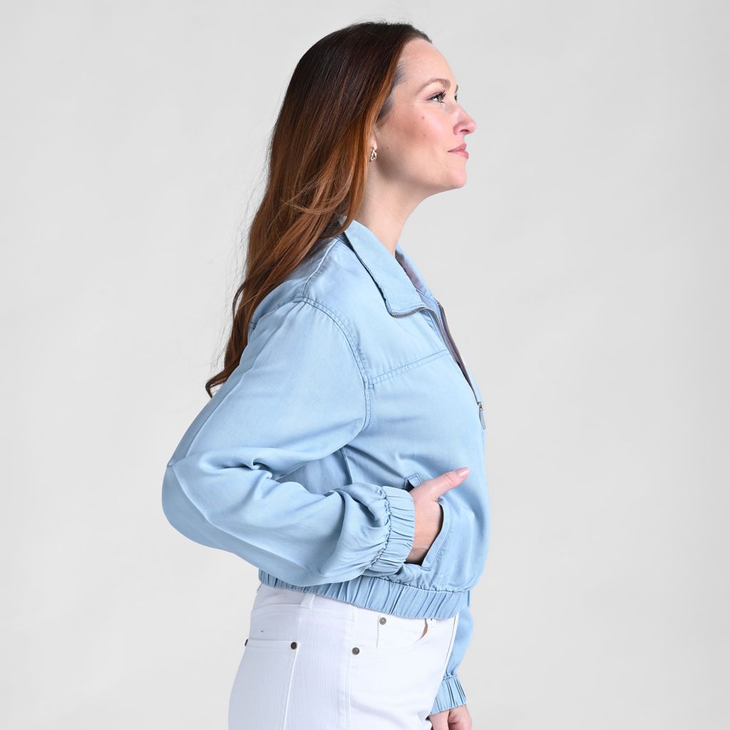 Baccini Chambray Zip Front Bomber Jacket