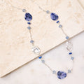 Long Silver Blue Beaded Necklace