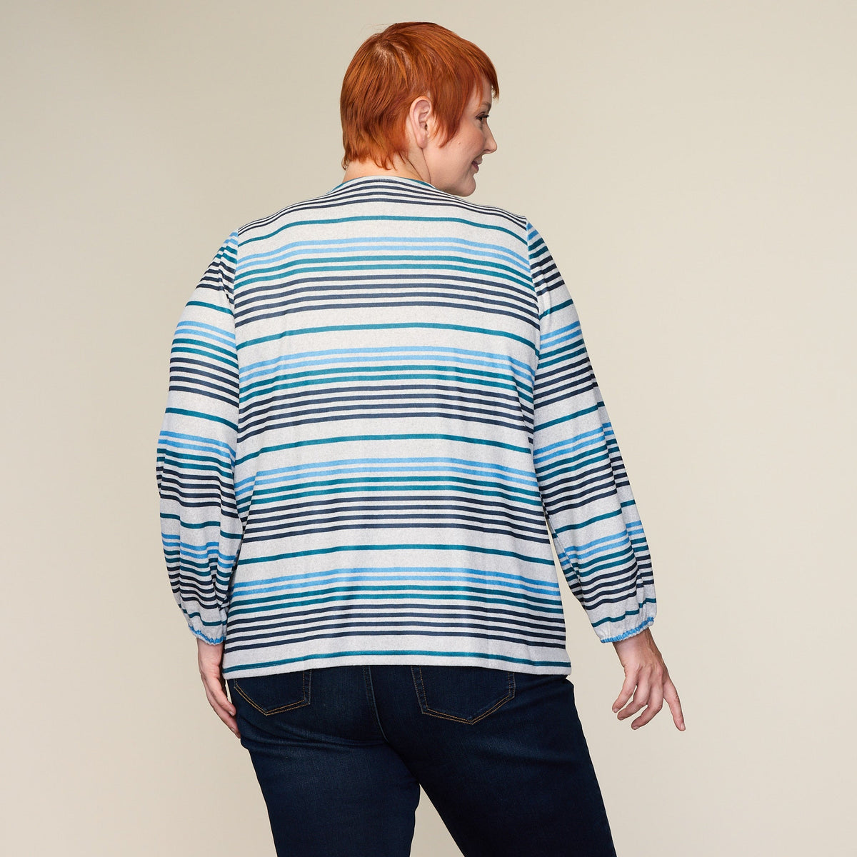 Stripe Print Lace Up Neckline Top
