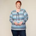 Stripe Print Lace Up Neckline Top
