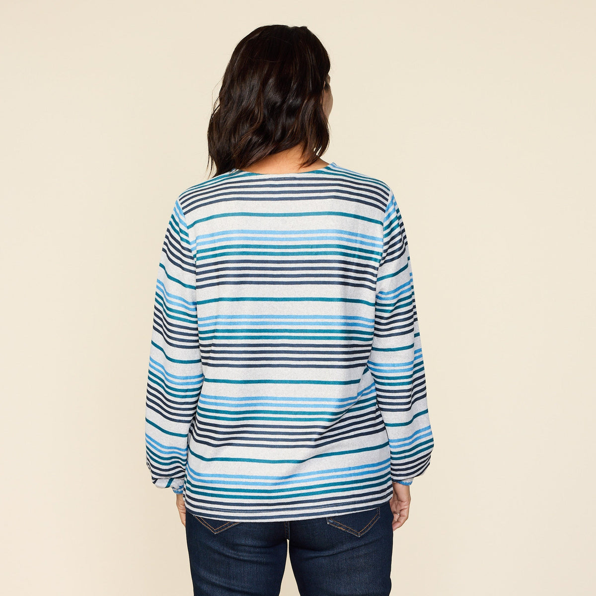 Stripe Print Lace Up Neckline Top