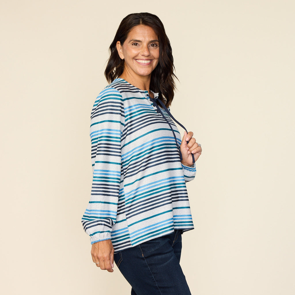 Stripe Print Lace Up Neckline Top