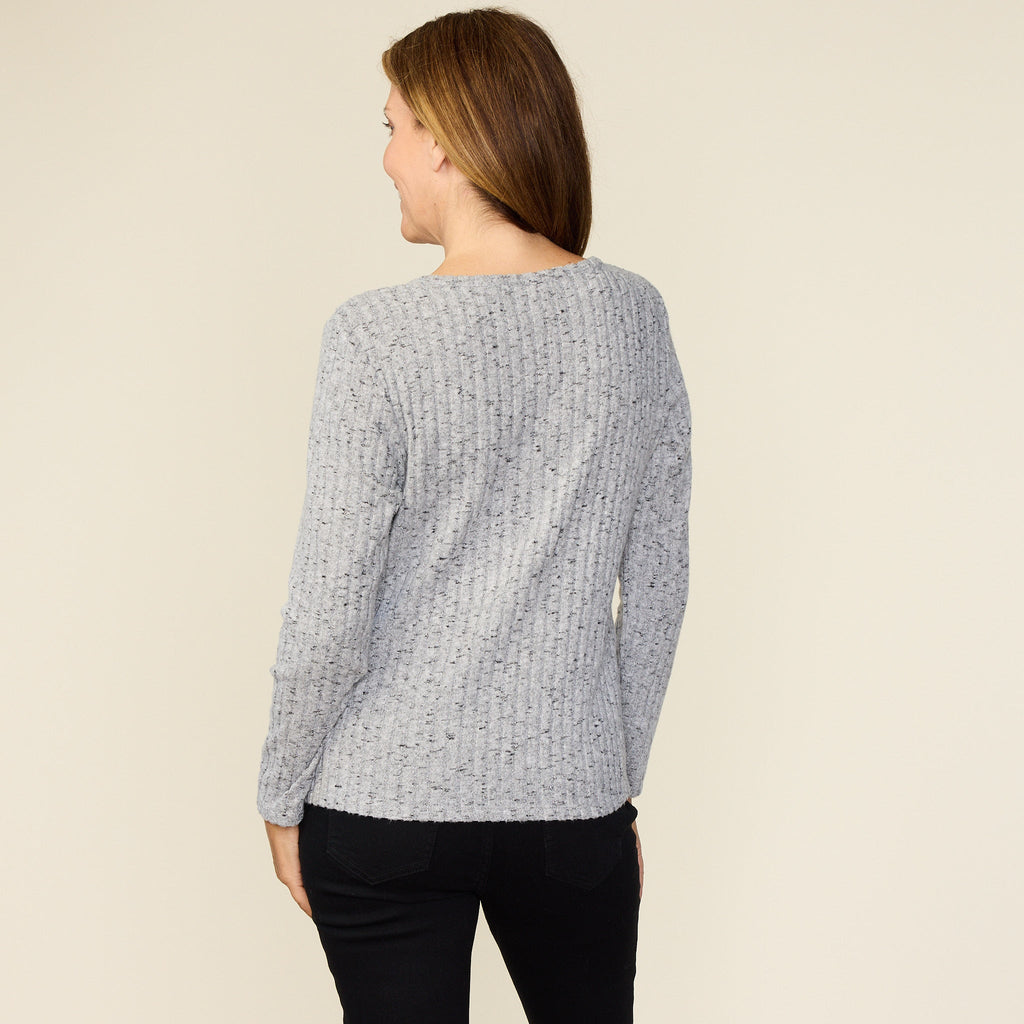 Button Detail Rib Knit Long Sleeve Tee