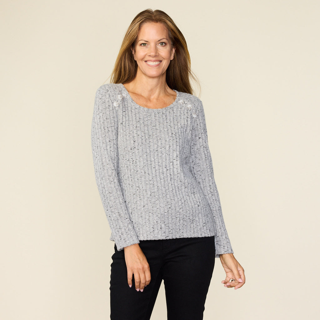 Button Detail Rib Knit Long Sleeve Tee