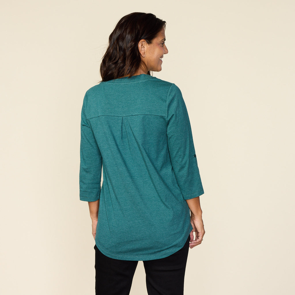 Rolled Cuff V Neck Top