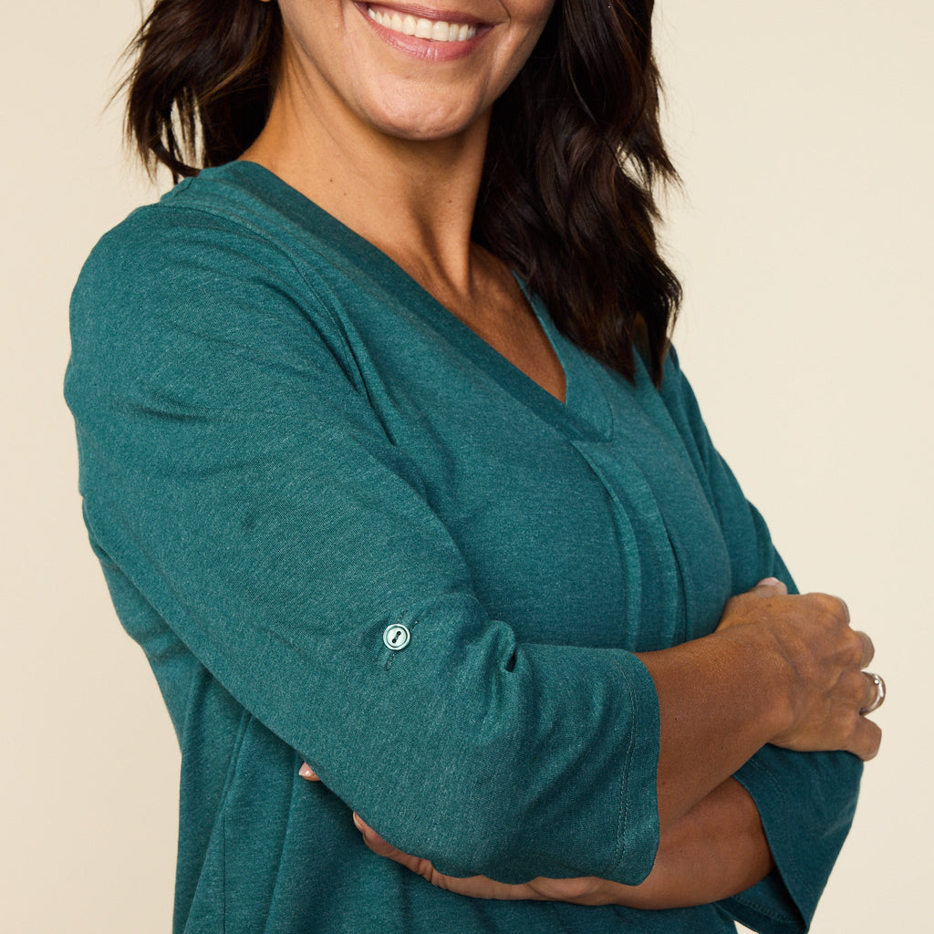 Rolled Cuff V Neck Top